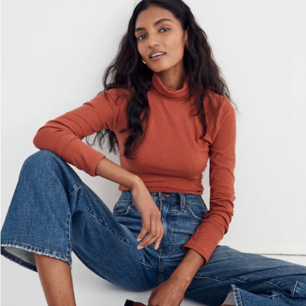 Madewell Ribbed Turtleneck Top in Washed Brick